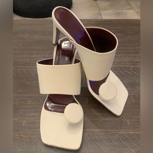 STAUD Cream and Burgundy Leather Slide Heels